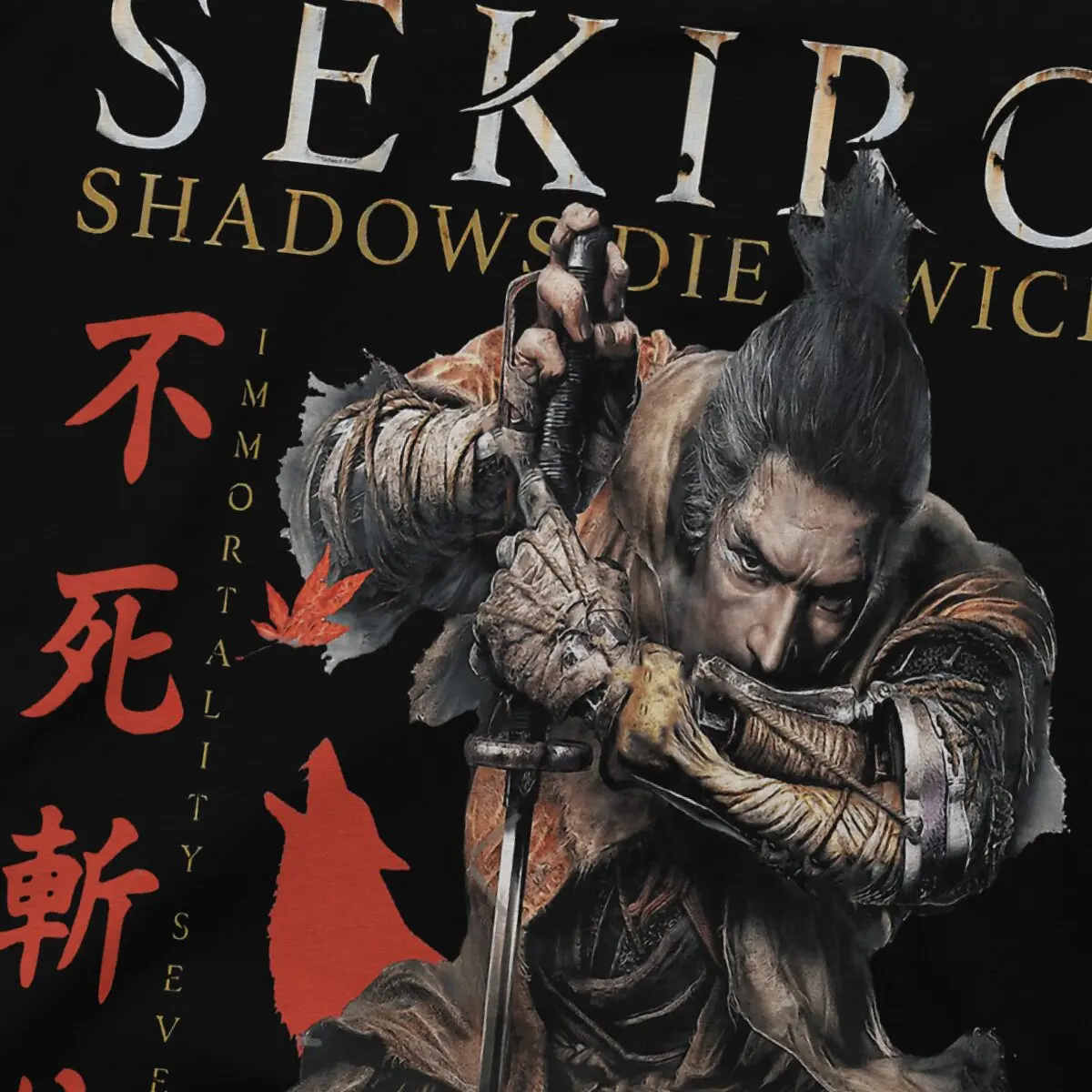 Sekiro Shadows Die Twice T Shirts for Men Pure Cotton Fun T-Shirt Round Neck DARK SOULS Tee Shirt Short Sleeve Clothing Printed