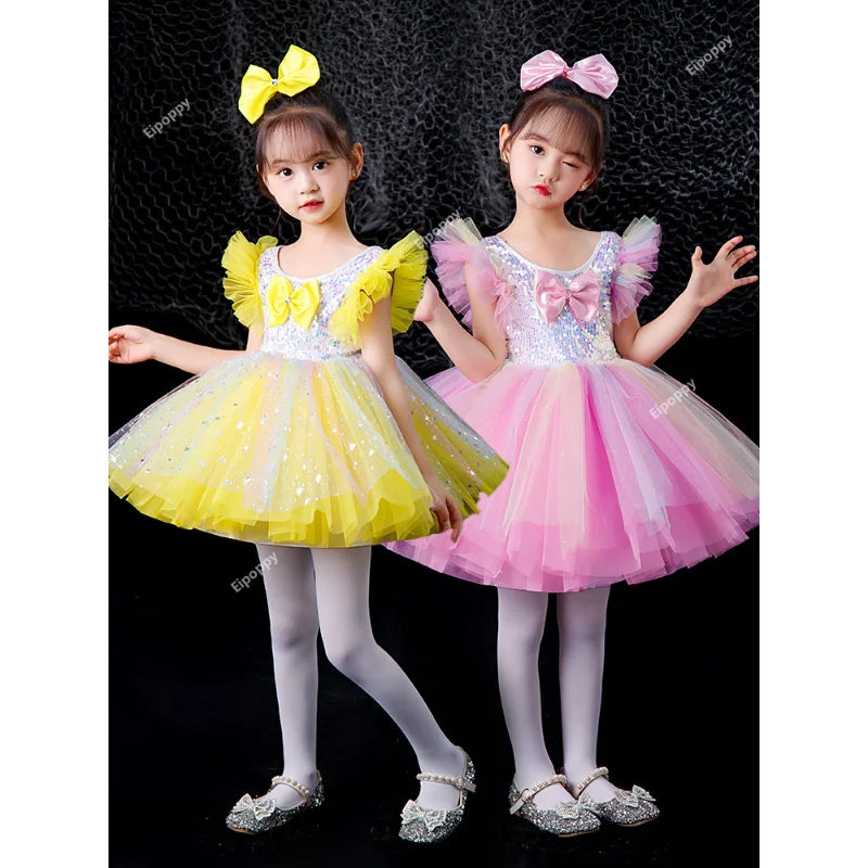 Children's Kindergarten Modern Dance Stage Performance Costume Girls Princess Dress Sequins Cute Cantata Clothes