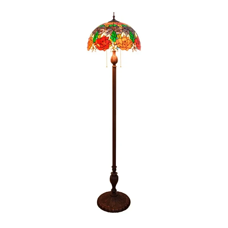 

40CM Tiffany Restaurant Floor Floor Lamp Decorative Stained Glass Pastoral Rose Bar Light