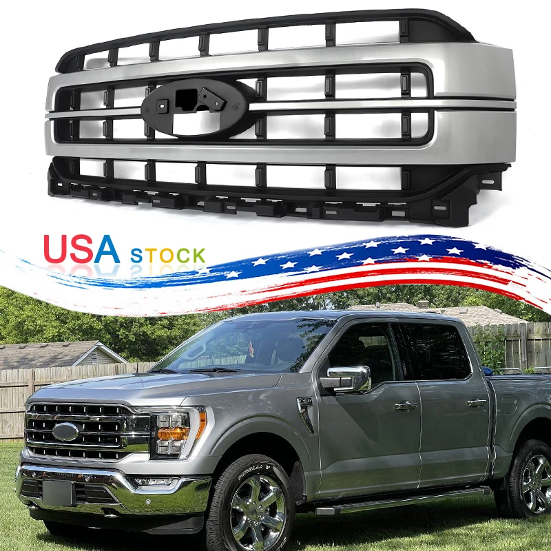 

Front Bumper Grille Iconic Silver fit for Ford F-150 2021 2022 2023 Racing Grills Front Grille Hood Grills Bumper Mesh Cover