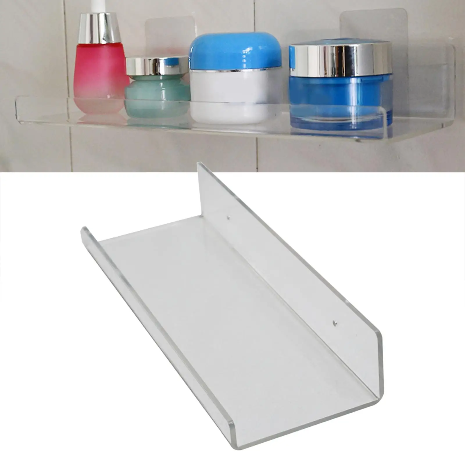 Acrylic Floating Wall Shelf Sturdy Wall Mounted Easy to Install Punch Free for Bathroom Kindergarten Hallway Washroom Office