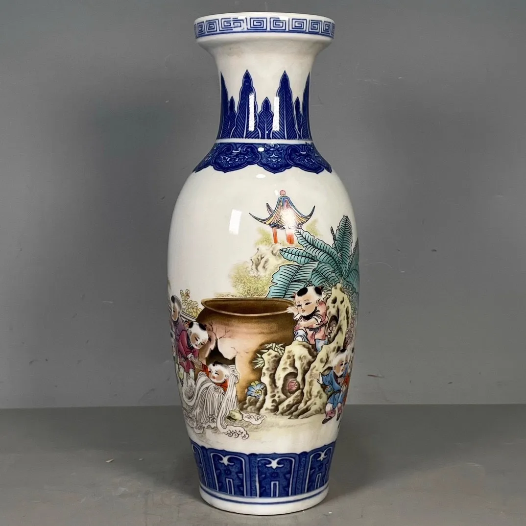 30cm Antique Porcelain Collection Vase Handmade Decoration from Dezhen Ceramic Floral Ware, Chinese Style Living Room Foyer Deco