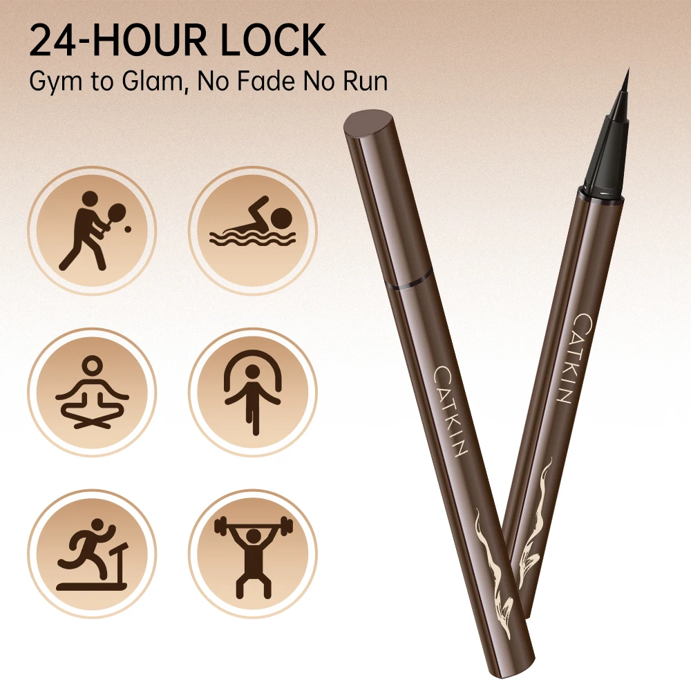 CATKIN waterproof zwarte vloeibare eyeliner is glad en langdurig, anti-vlekken, langdurig, niet-vervagend, ultieme nauwkeurigheid