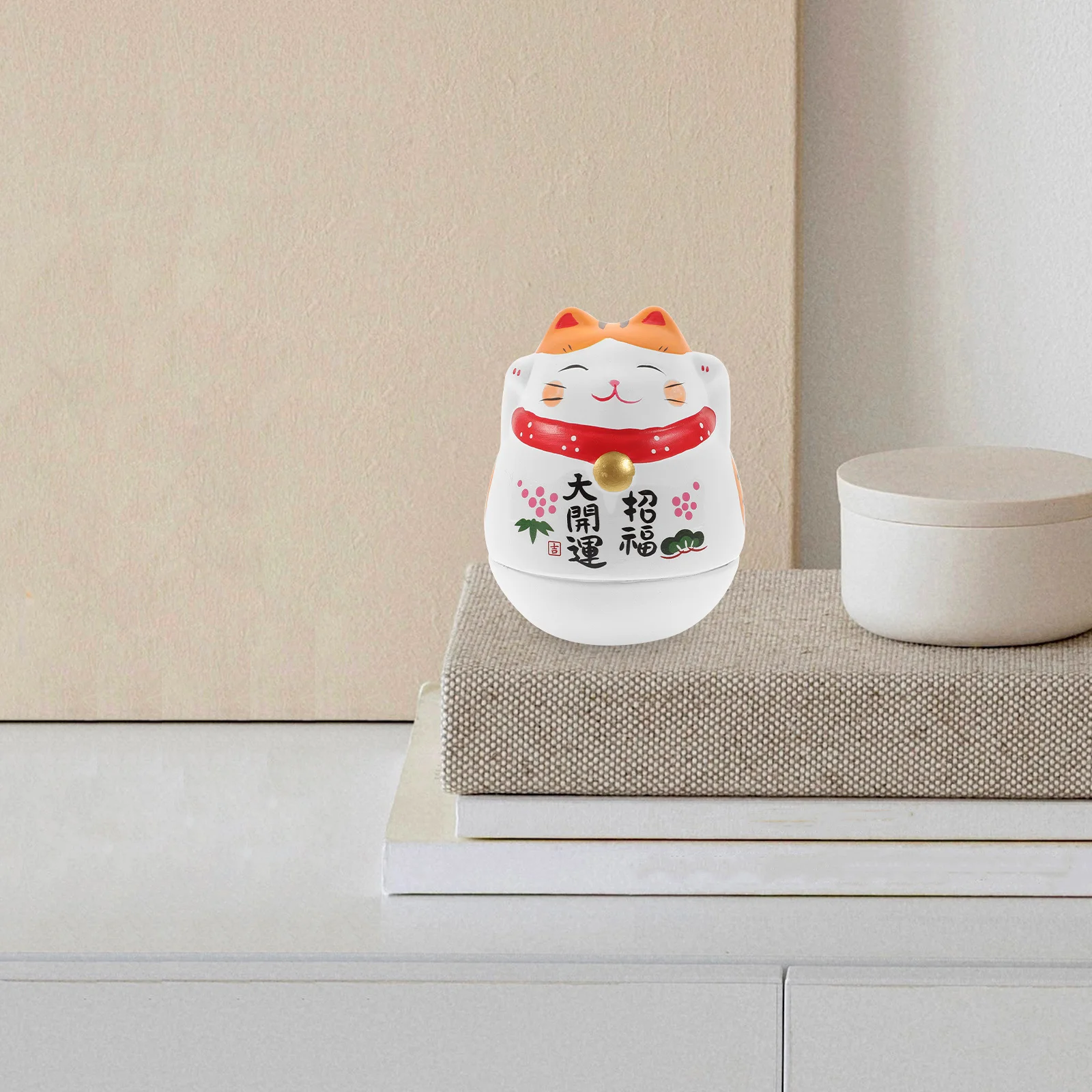 

Exquisite Handcrafted Ceramic Tumbler Cat Ornament with Lucky Meaning for Desktop Study Room Decor Lovely Auspicious Cat Statue