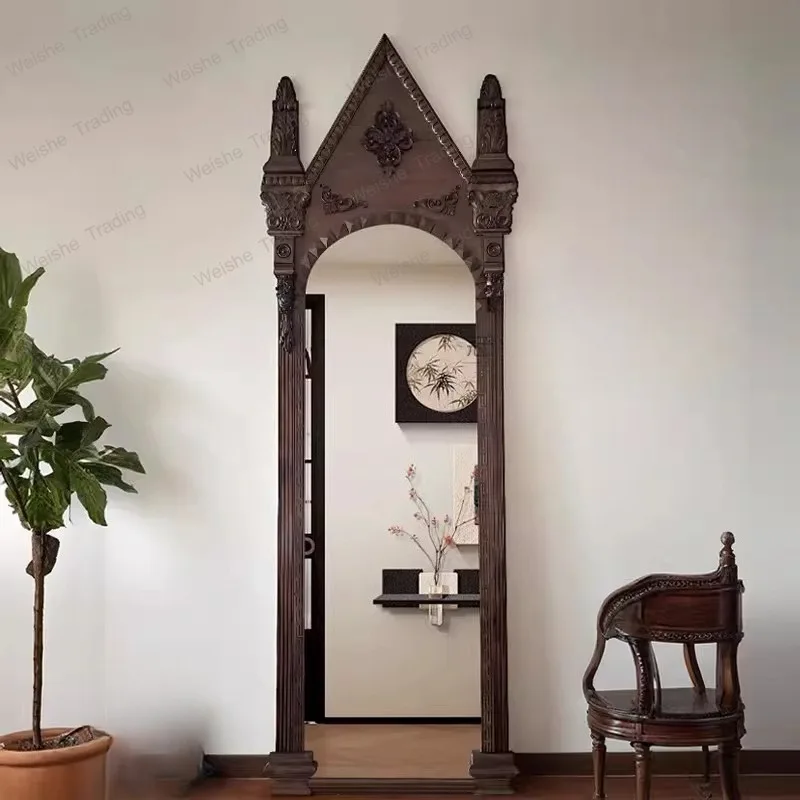 Retro full-body mirror wall-mounted home special-shaped floor-to-ceiling mirror living room fitting mirror