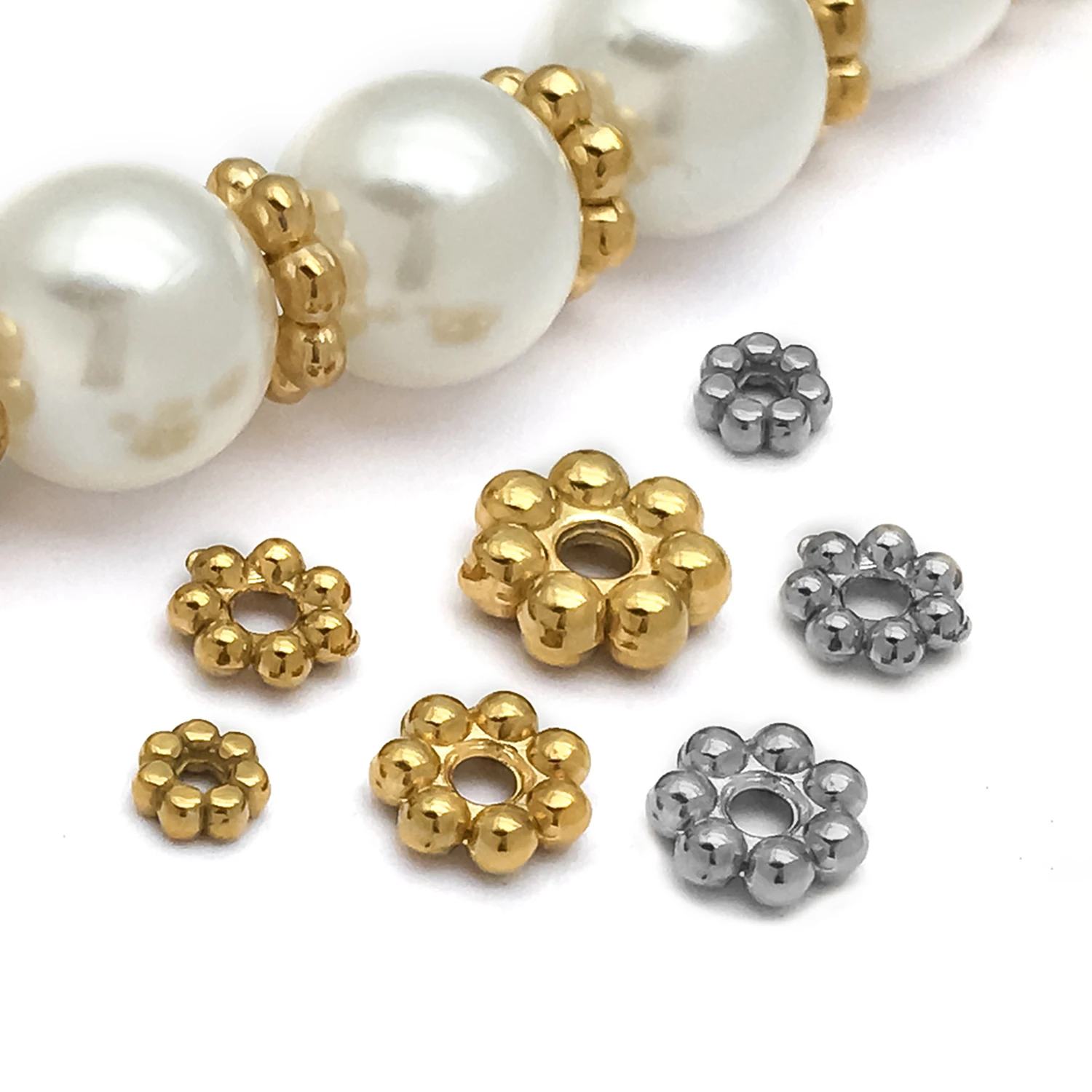 10 stücke Edelstahl Gänseblümchen Schneeflocke Blume Spacer Perlen Lose Perlen Kappe Für DIY Armbänder Halsketten Schmuck Machen Zubehör