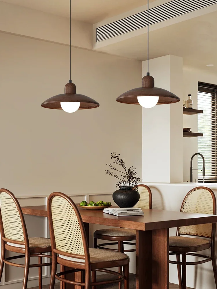 2026 Modern Wood Grain Vintage Glass Ball Pendant Light Bedroom Study Bedside Pendant Lamp Living Dining Table Home Lighting Fix