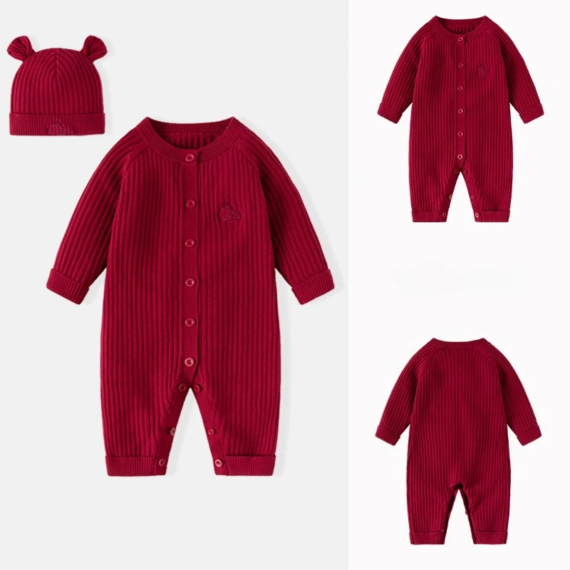 0-24M 100% Cotton Baby Knit Romper Sweater Newborn Kid Boy Girl Winter Warm Clothes Thick Warm Jumpsuit Cute Outfit