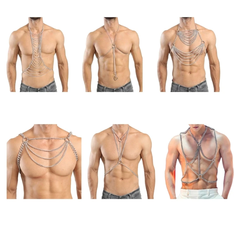 Body Chain Harnas voor Mannen Verstelbaar, Sexy Body Chain Sieraden Punk Borstketting Riem Clubwear Kostuumaccessoires