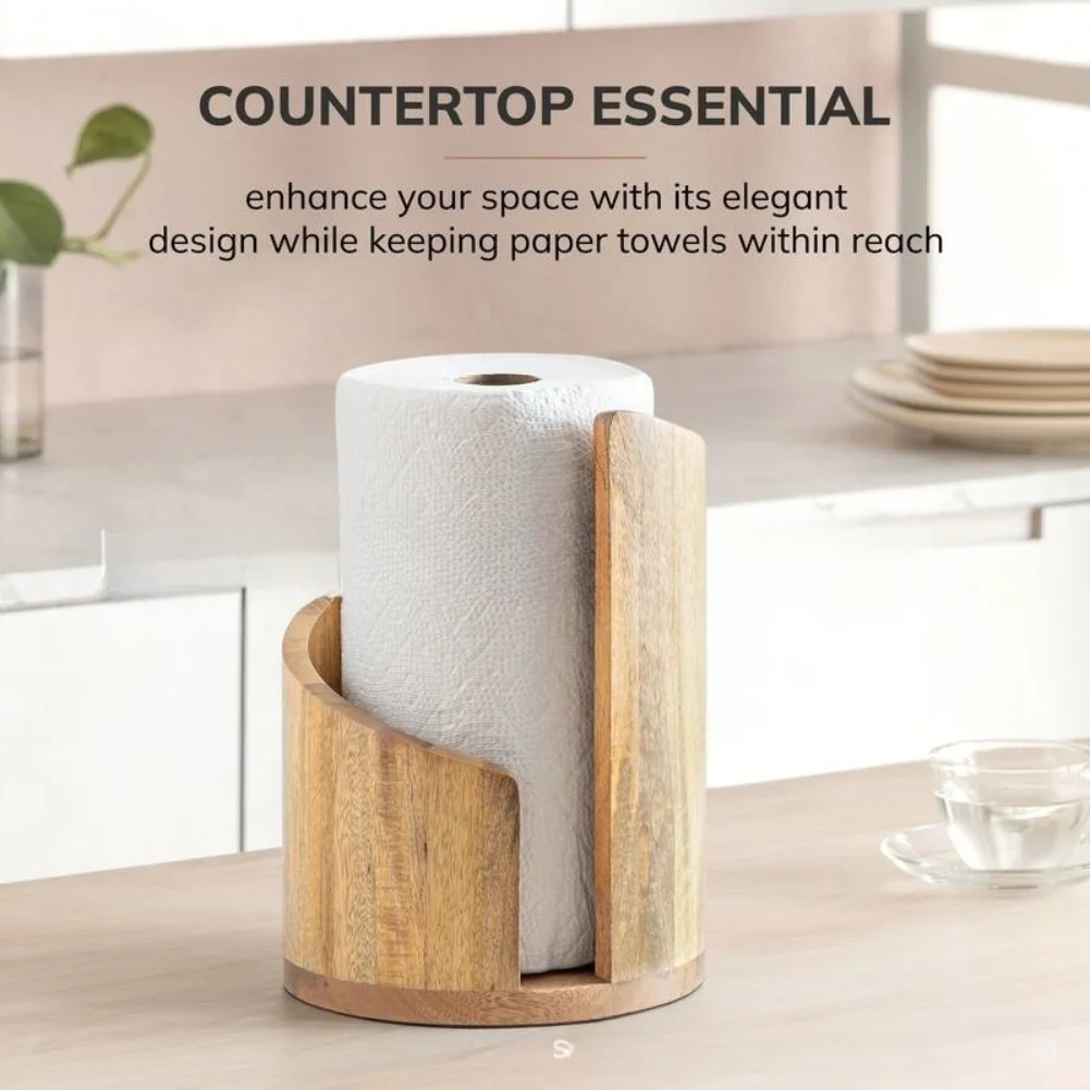 

Countertop Paper Towel Holder with Wood Base and Metal Rod for Kitchen Use Holds Large Paper Towel Rolls 11 5 8 25