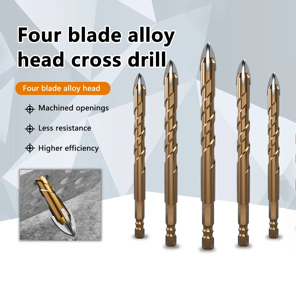 

Tile Drilling Drill Bit Glass Cement Concrete Drilling 5-10mm Cross Bit Metal Marble Special High Hardness Four-Edged Alloy Dril