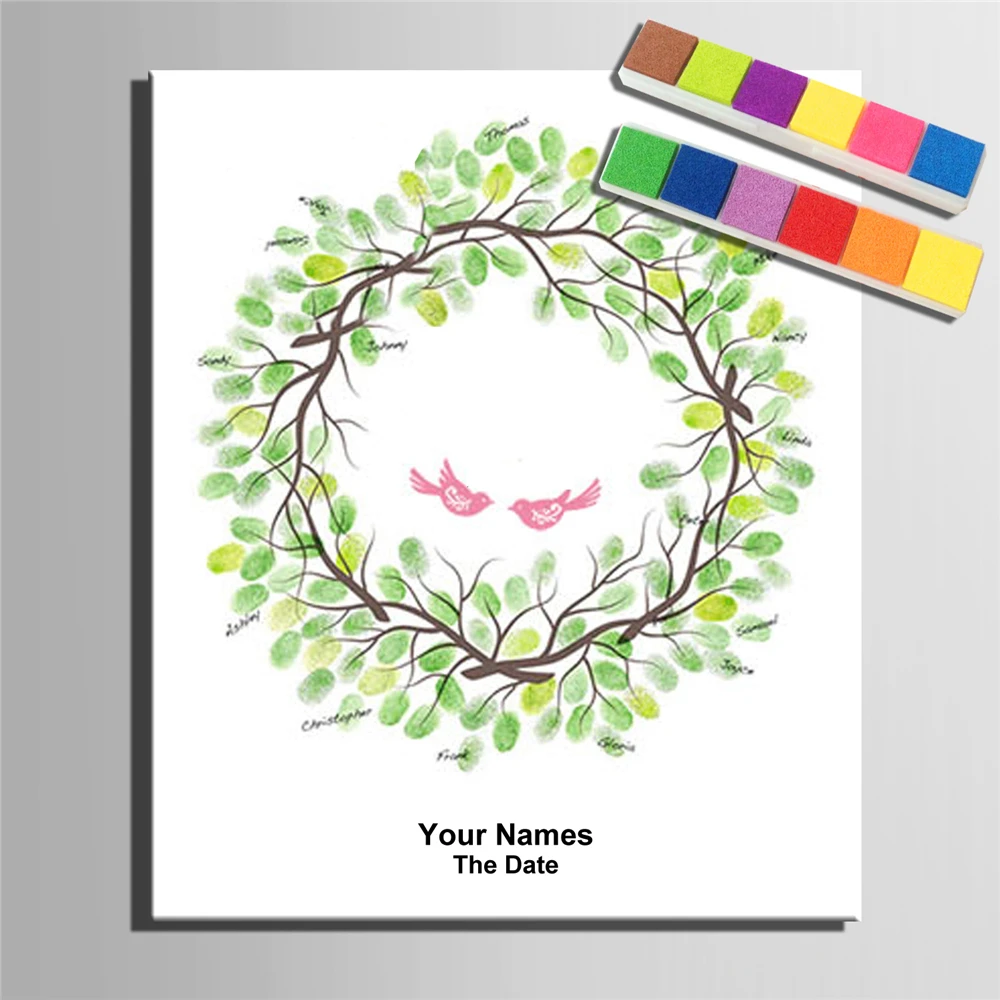 Wedding Gift Fingerprint Tree Painting Kiss Lover Party Wedding Guest Book Fingerprint Wedding Book Canvas Painting Decoration