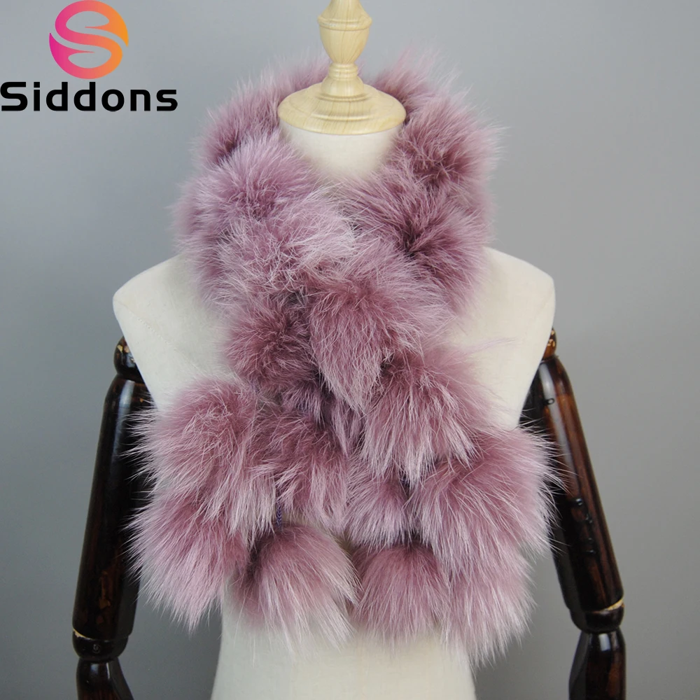 

2024 Hot Sale Fashion Pompoms Lady Real Raccoon Fur Scarves Women Winter Warm Natural Fox Fur Scarf Fluffy Genuine Fur Muffles