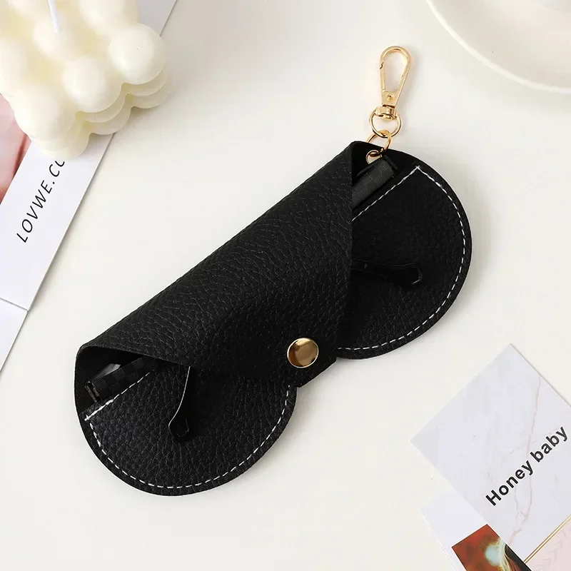 Cute Hanging PU Leather Sunglasses Reading Glasses Storage Bag Litchi Embossed Glasses Cover Portable Travel Eyewear Holder