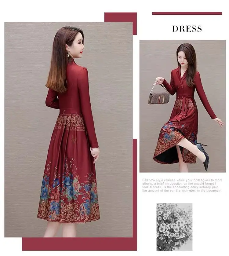 Temperament Suit Long Sleeved Dress Women\'s Spring and Summer New Style High-end and Exquisite Mom Slimming Western-style Dress
