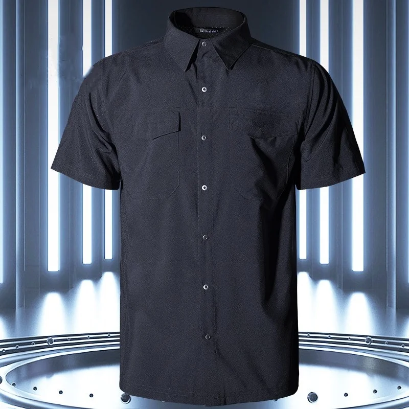 Imagem -02 - Verão Quick Dry Manga Curta fã do Exército Camisa Tática Homens Thin Respirável Lapel Cargo Camisas Tops Outdoor Caminhadas Camisa Militar