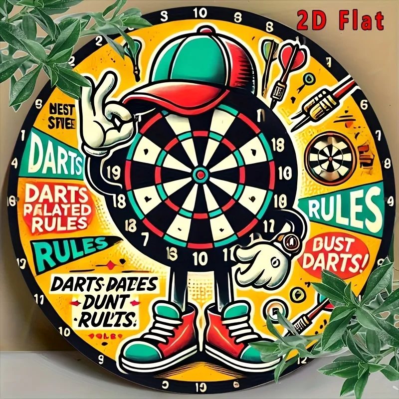 2D Flat, 2D Flat 1pc Round Wall Art - Darts Rules Fun Sign - Vintage Metal Aluminum Tin Plate, 7.8x7.8in, Easy Installation, Bes