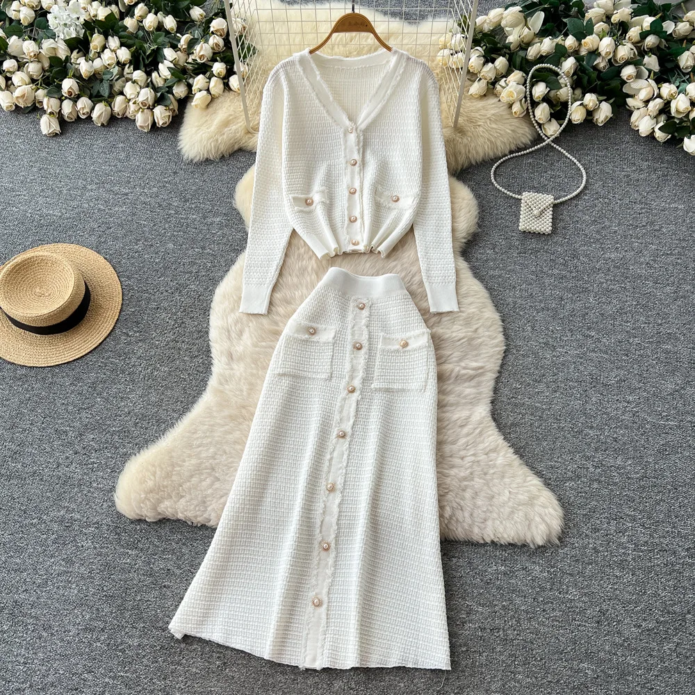 

Women Two Pieces Dress Sets Y2k Matching Sets V Neck Single Breasted Top Button Pockets Dress Office Lady Casual 2025 Summer