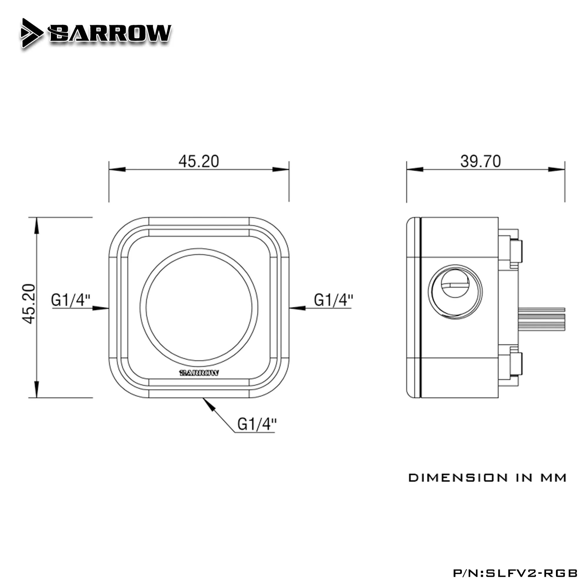 Barrow PC Wasserkühlung Durchflussmesser 5V ARGB Aluminiumlegierung Panel Wasserdurchflussmesser RGB 3X G1/4'' Loch Schwarz/Weiß SLFV2-RGB