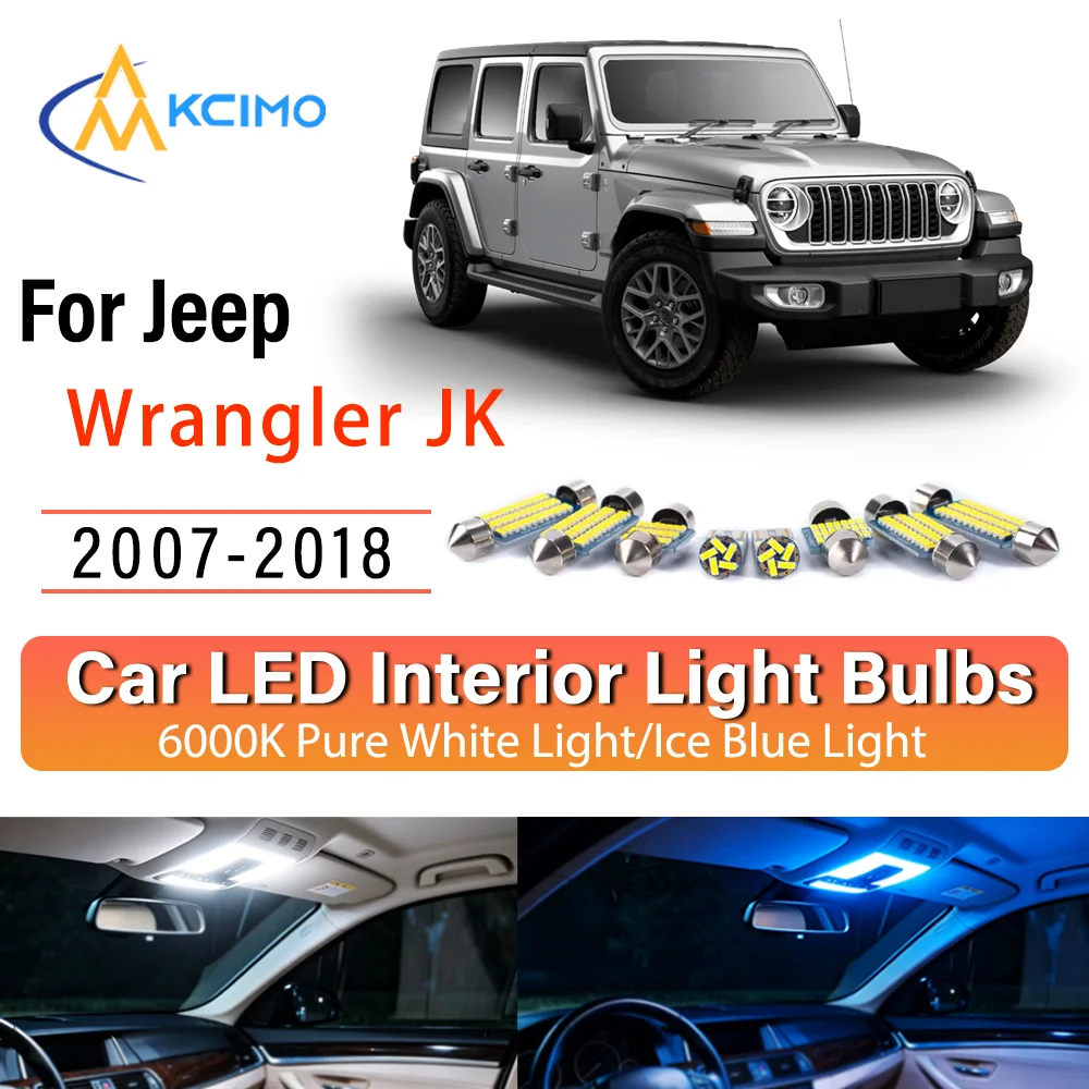 For Jeep Wrangler JK 2007-2018 Persistent Glow LED Interior Light Kit Replacement Dome Map Trunk Cabin Lamps Upgrade