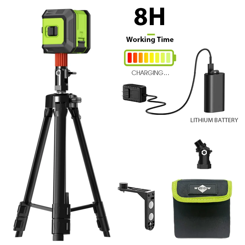 Weiddw 2 Lines Professional Laser Level with Tripod 360°Self Leveling Cross Green Line Horizontal and vertical Laser Level Tools