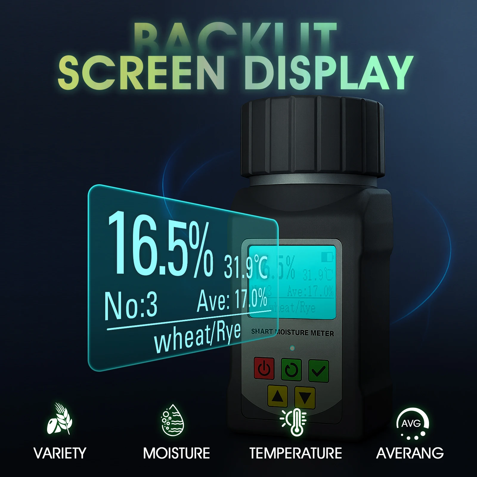 Portable 25-Grain Intelligent Moisture Tester with Digital Display, Voice Broadcast, and Data Hold Function