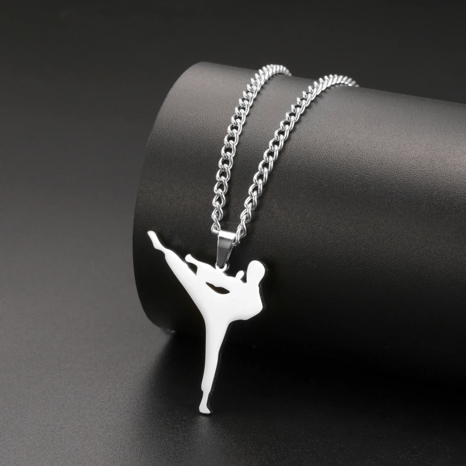 Picture 4: Teamer Taekwondo Figure Pendant Necklace for Men Stainless Steel Cool High Kick Sports Jewelry Friend Gift 2025 Wholesale
