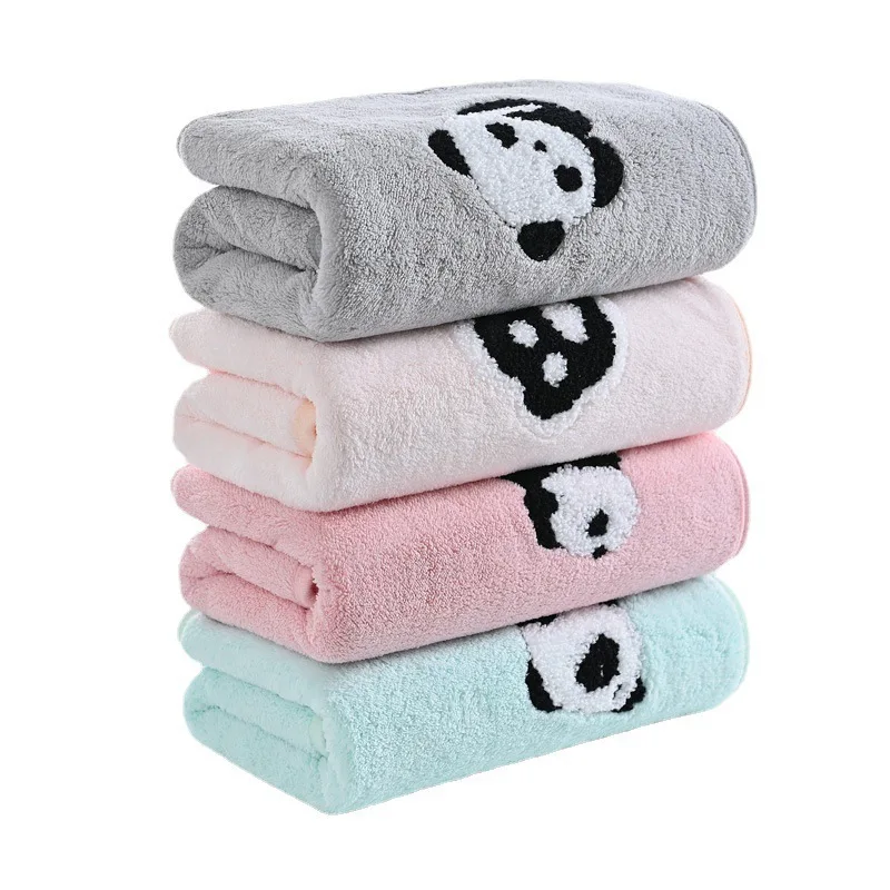 Coral Velour Panda Embroidered Parent-Child Towel Set Soft and Absorbent Home Face & Bath Towels Gift Towels Bath Towels