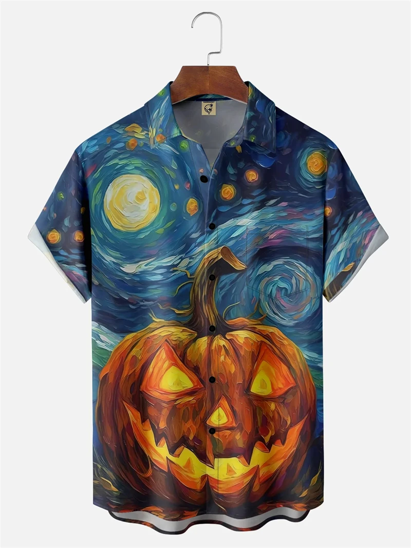 

Halloween Pumpkin Pattern Men Shirts 3D Printed Short Sleeve Lapel Shirt Casual Button Shirt Top Unisex Party Featival Clothing