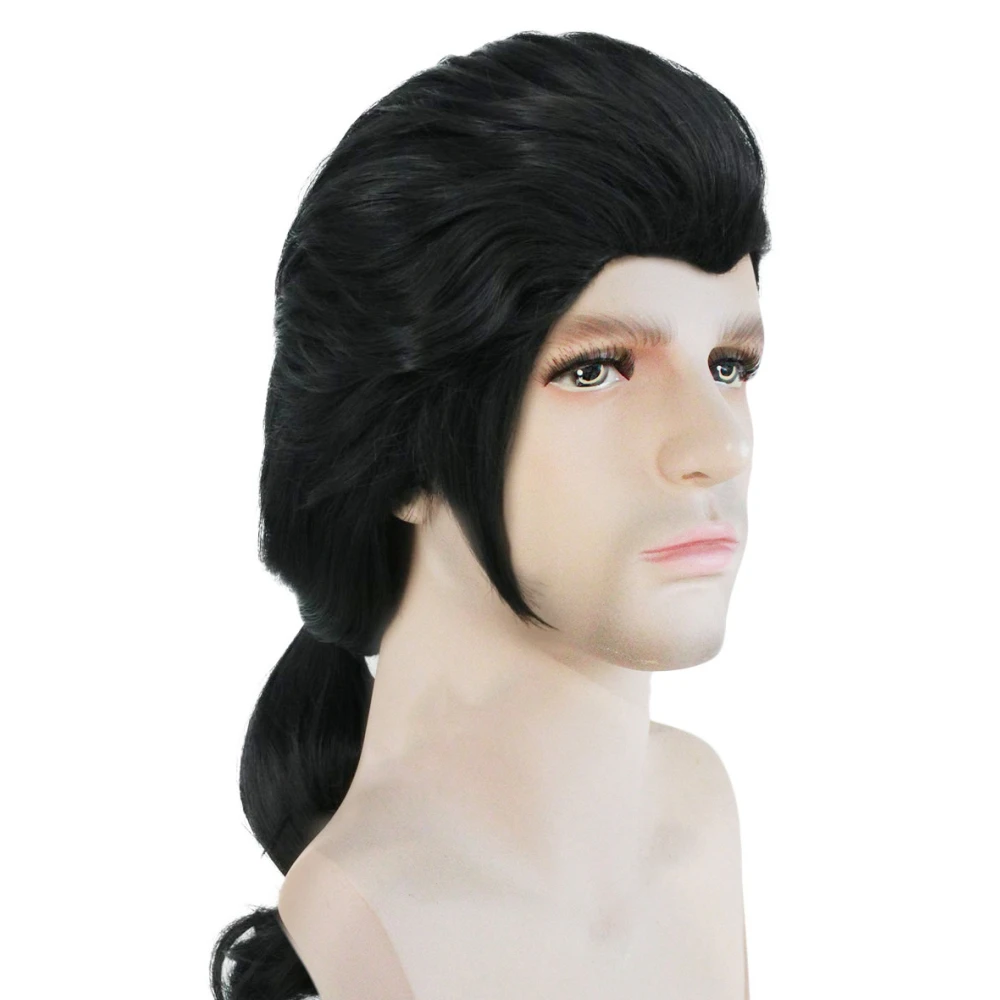 Prince Gaston parrucca bestia ragazzo parrucca nera parrucca corta riccia uomo Cosplay natale Halloween gioco di ruolo capelli sintetici + parrucca Cap