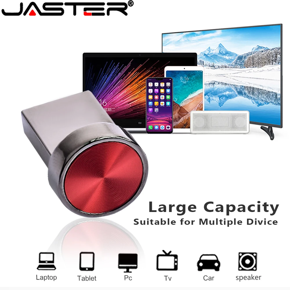 Real Capacity USB Flash Drive 64GB Mini Metal Button Pen Drive 32GB High Speed Memory Stick Red Pendrive Silver External Storage