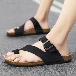 Flat Slippers Men Slippers Summer Luxury Indoor Bottom Non Slip Cork Slippers Men Beach Outdoor Home Flip Flops Sandals 2024 New