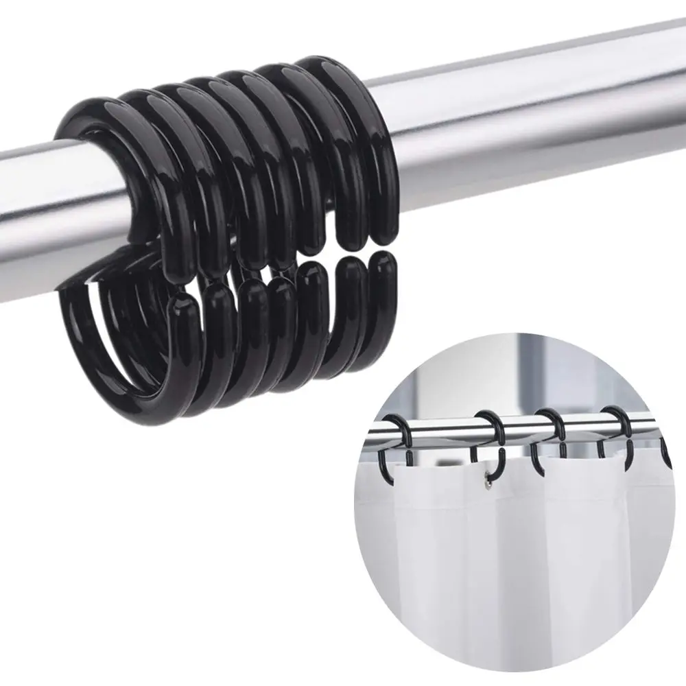 White/Black C Type Hanging Bathroom Accessories For Living Room Bathroom Curtain Hook Loop Clip Hooks Rings Curtain Rings