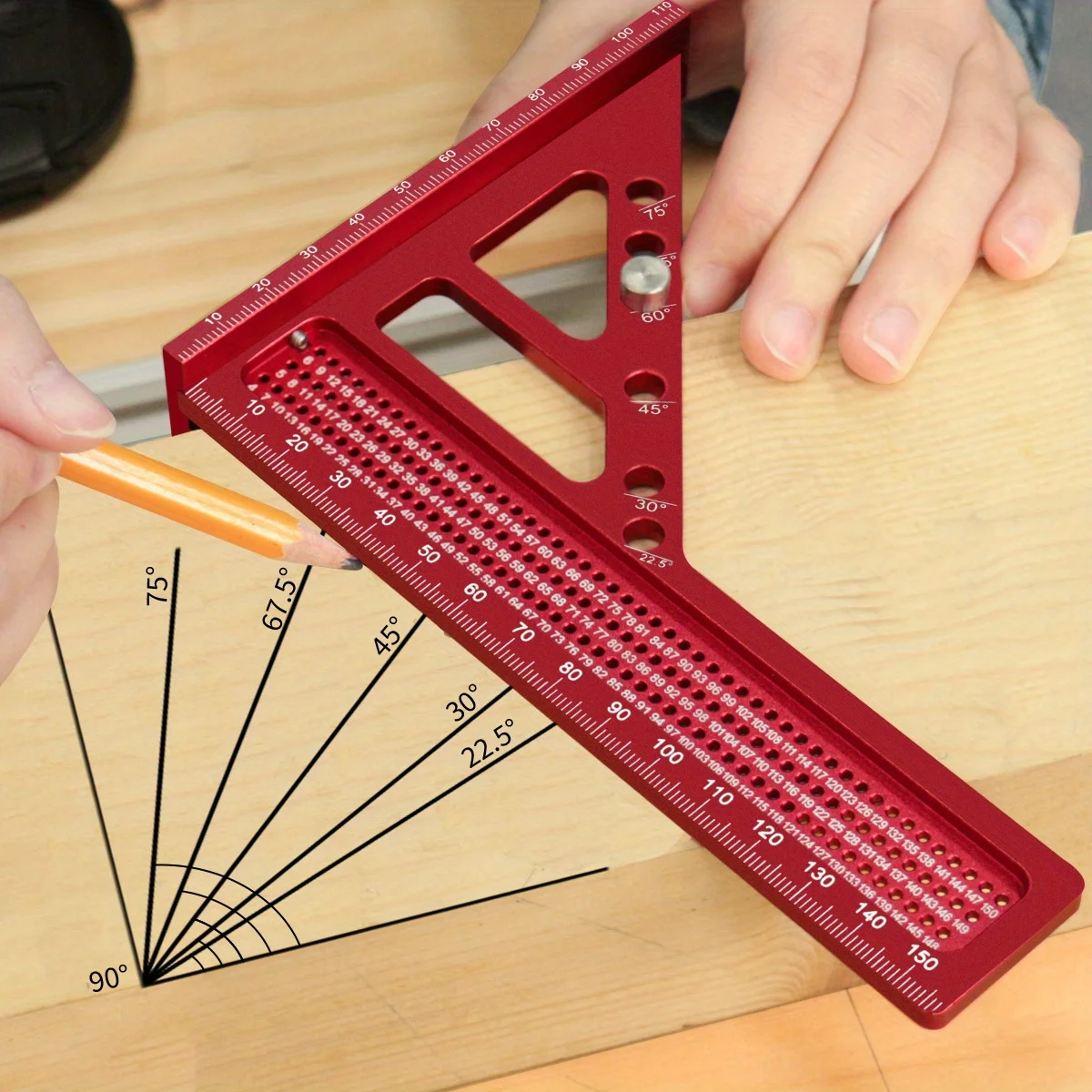 Aluminum Alloy 3D Woodworking Square Protractor, Multipurpose Triangle Layout Marking Measuring Ruler, Wood DIY Layout Hand Tool
