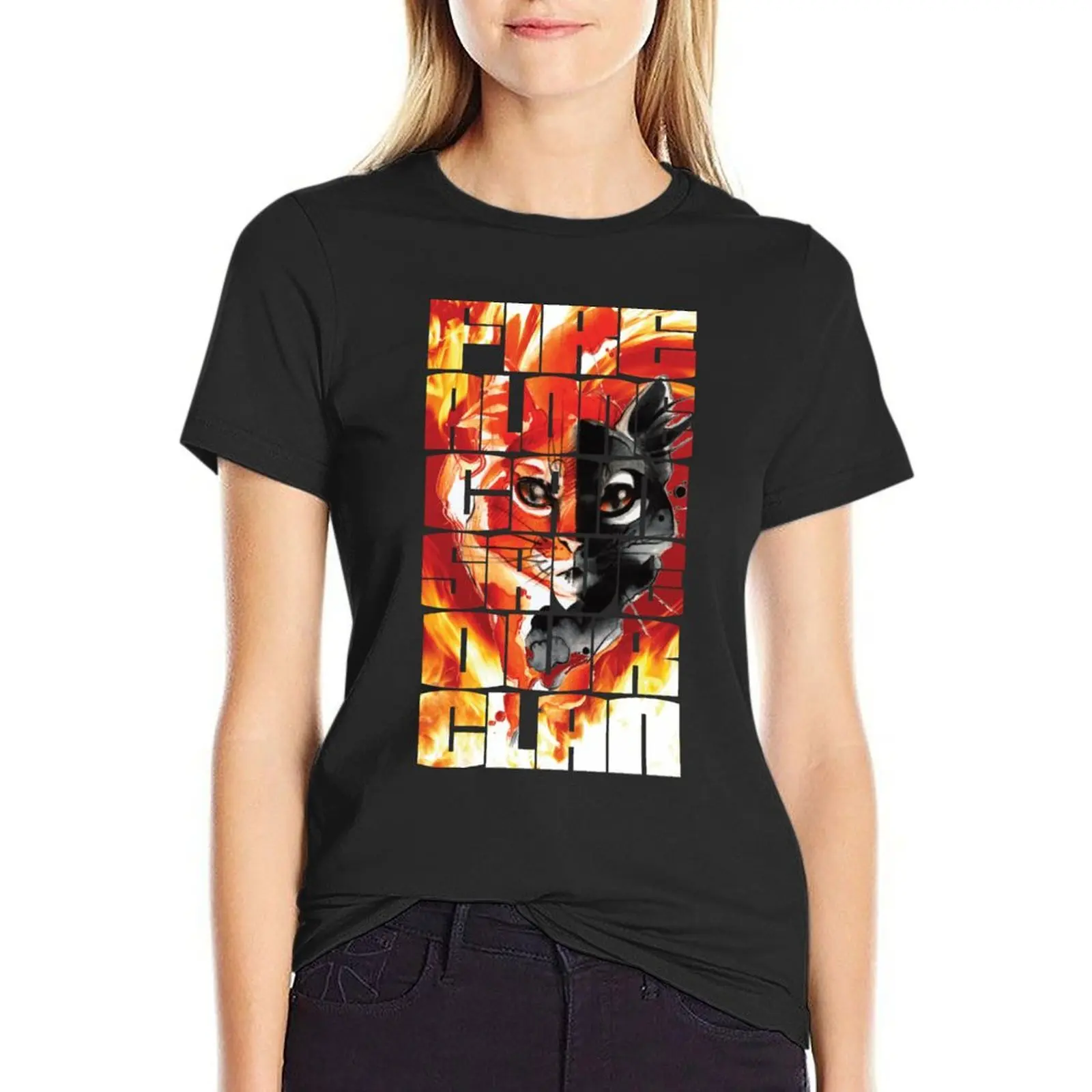 

Fire can save our clan, warriors, cat T-Shirt summer clothes animal prinfor Summer Women's clothing