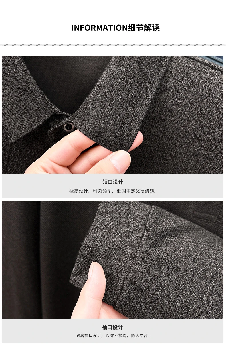 Herren-Herbst-Polohemd in klassischer, einfarbiger Ausführung, hochwertige Baumwolle, weiches, langärmliges T-Shirt mit Kragen, bequemes, lässiges Oberteil für Herren. – Detail 11