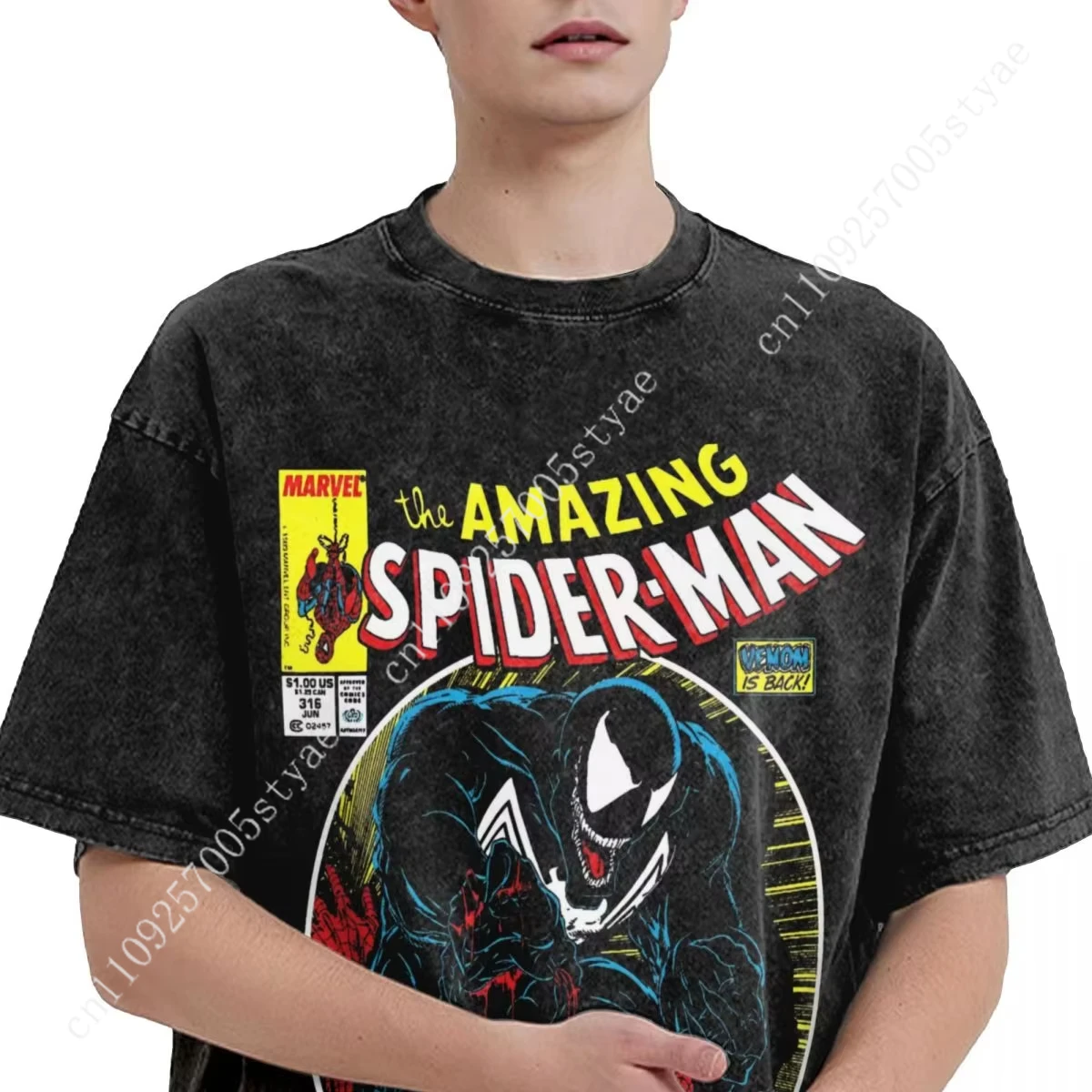 Marvel Retro Spider-Man Comic T-shirt Product Spider-Man Loose T-shirt Men's Women's T-shirt Washed and Old Short-sleeved Couple