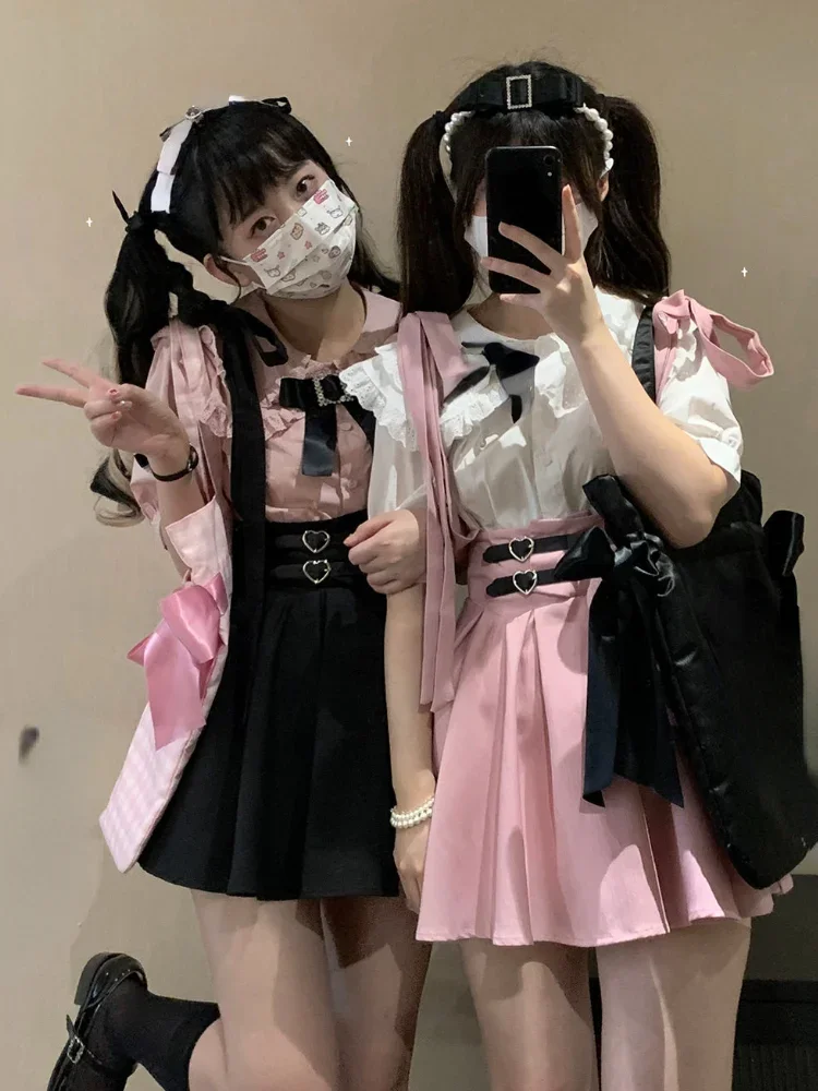 Japanse Lolita Hoge Taille Mini Jarretel Rokje Y2k Esthetische Zoete Vrouwen Solid Streetwear Gothic Jk Saia Feminina Harajuku Jupe