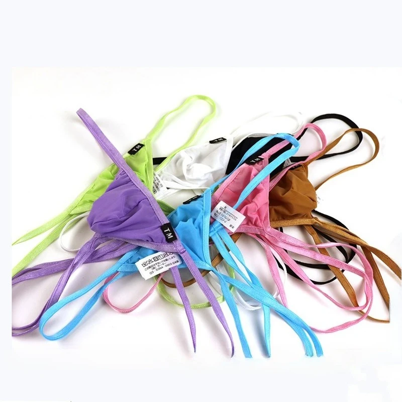 Sexy Men GString Thong Solid Color Double Strap Low Waist Mini Pouch Soft Fit Male Intimate Underwear