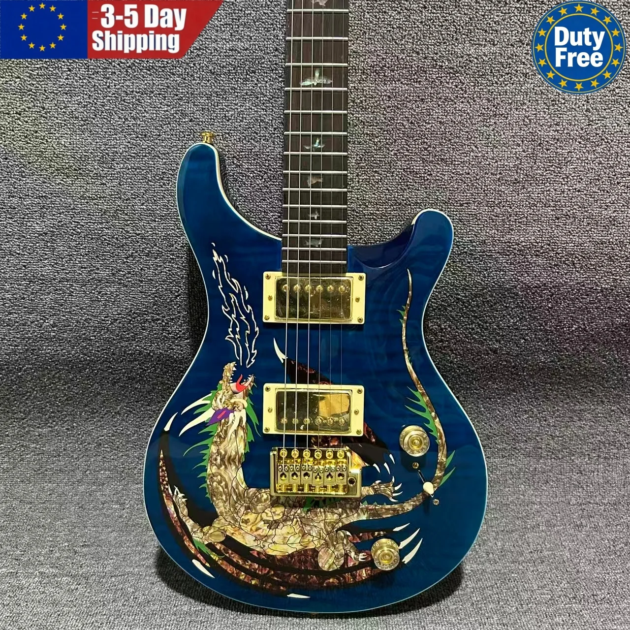 Guitare électrique German Warehouse Golden Dragon Design, manche en palissandre, accastillage doré, micros HH