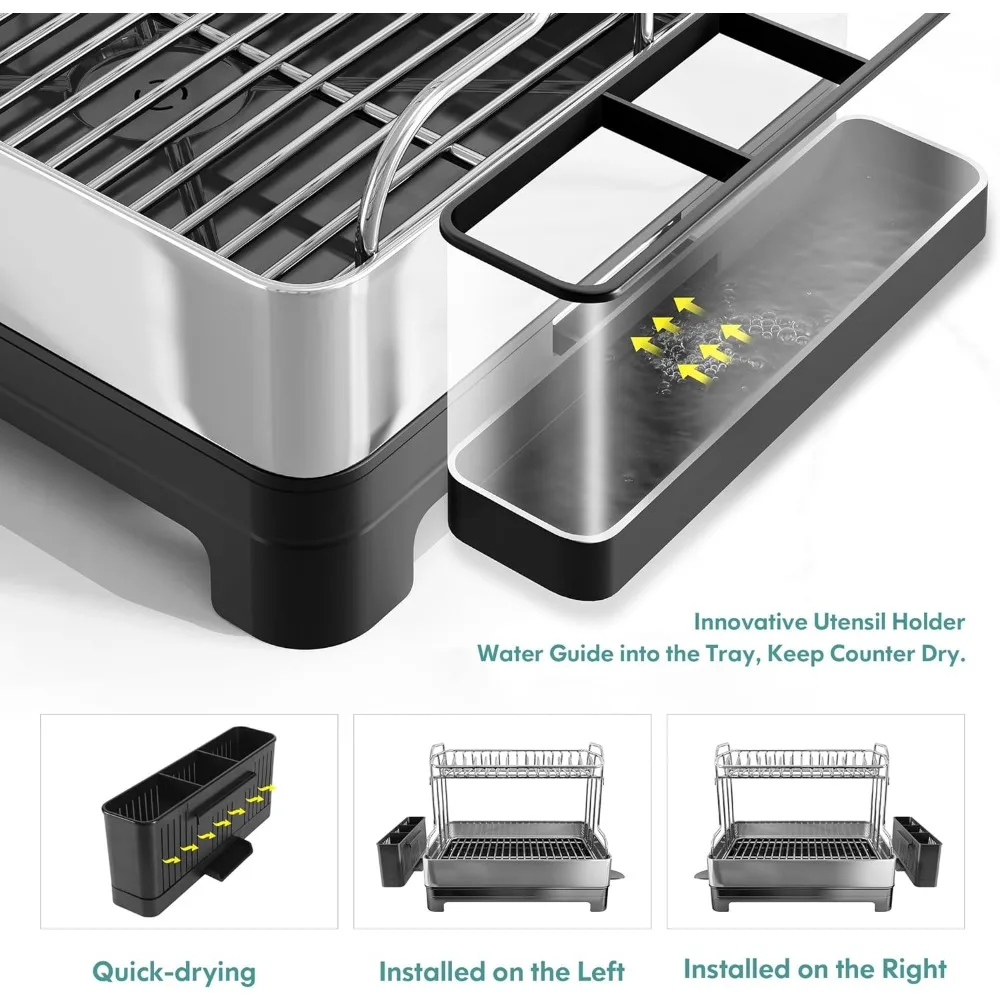 Imagem -05 - Stainless Steel Dish Drying Rack 2-tier Grande Conjunto de Drenagem com Bico Giratório Drenagem Full Size d 304