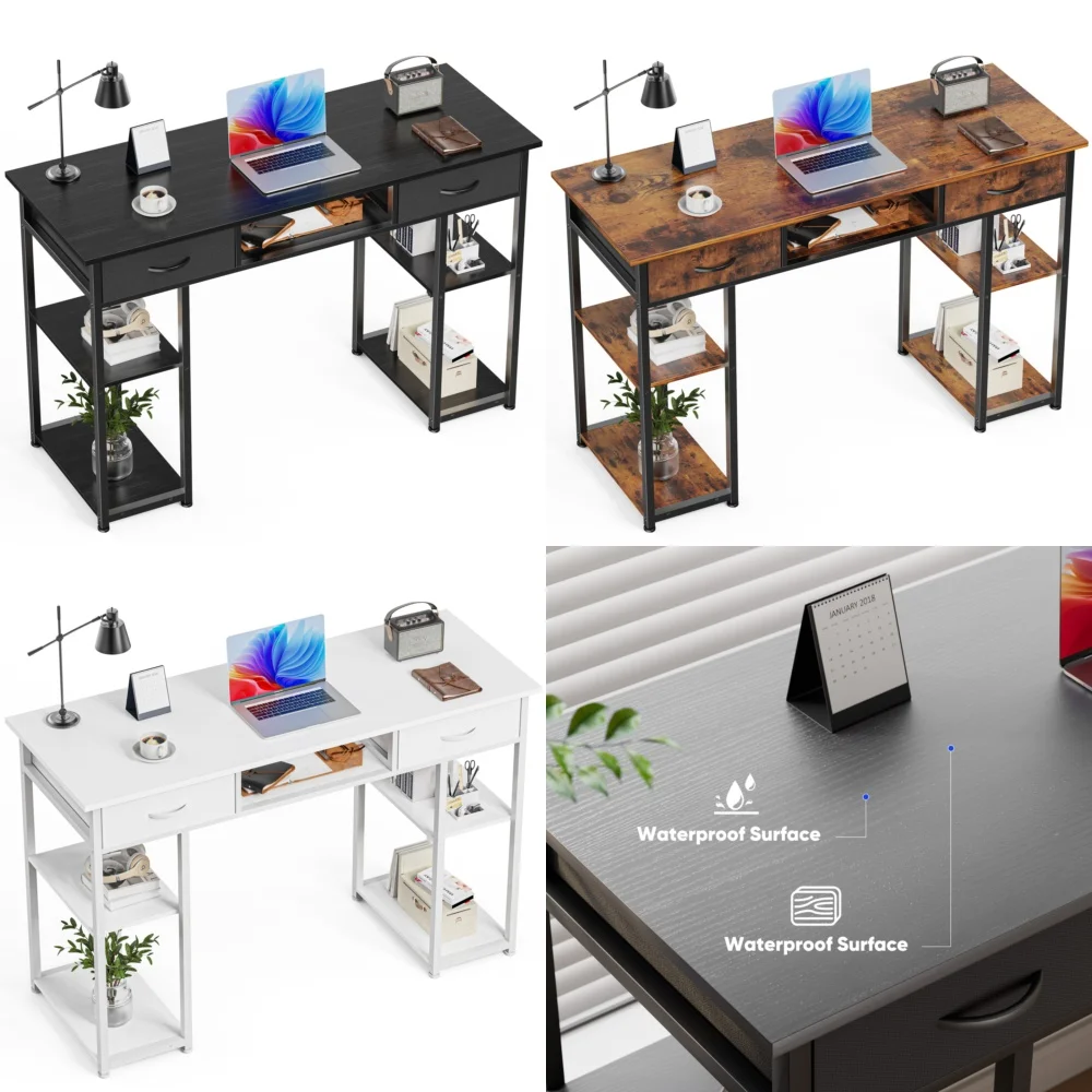 

Computer Desks48 Inch Desk with Drawers Storage Shelves for Home Office Computer Study Table