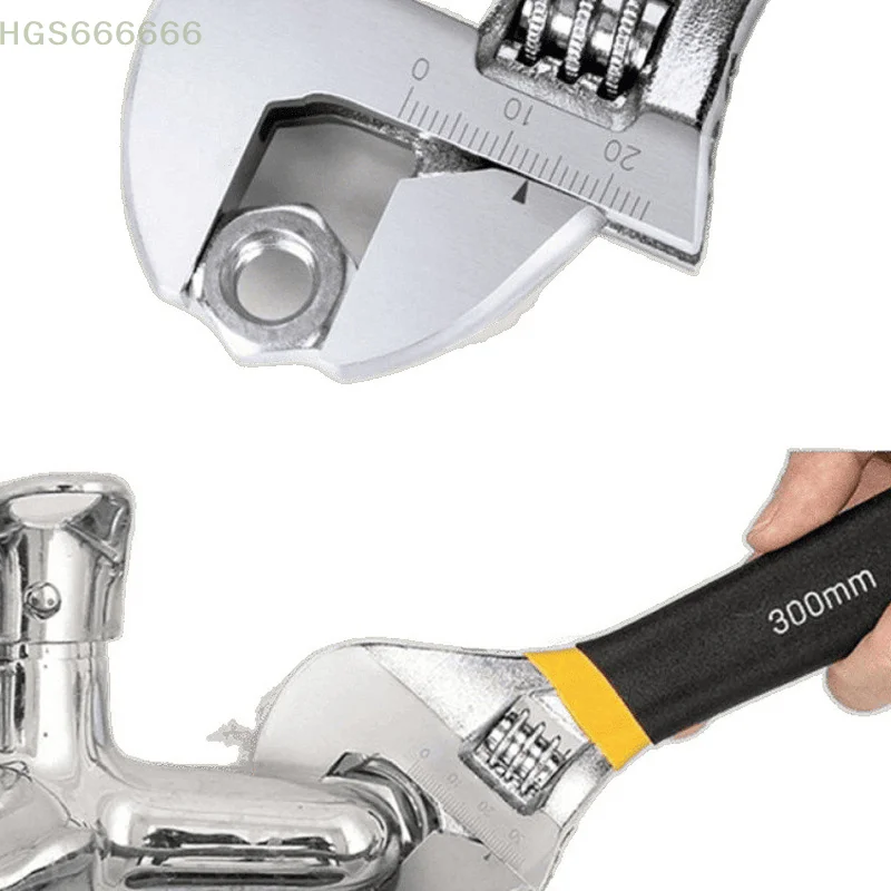 

Precision 6/8/10/12 Inch Adjustable Wrench with Rubber Anti-Slip Grip for Motor Vehicle Repair and Plumbing.
