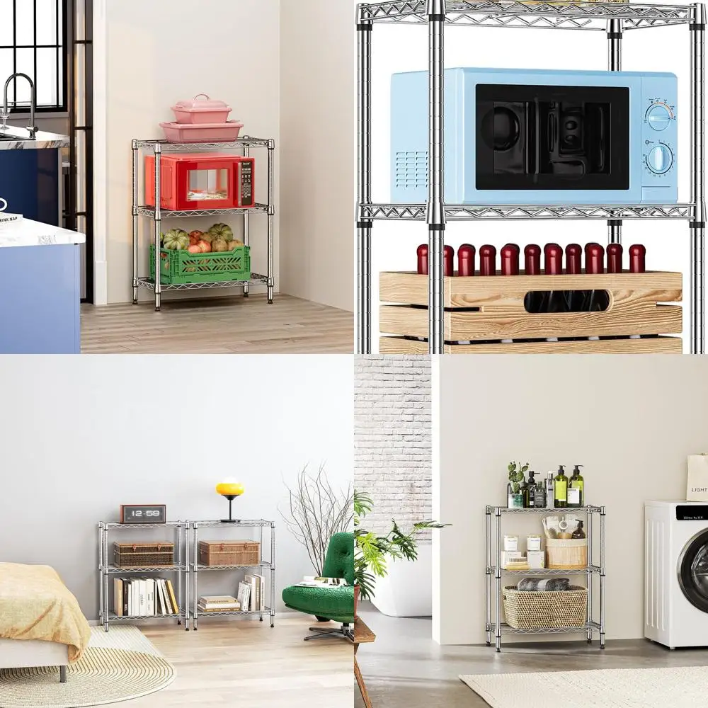 

3-х уровневый стальной стеллаж промышленного класса — хромированный, вместимость 750 фунтов, идеально подходит для хранения на кухне, кладовой или офисе (13,8x23,6x