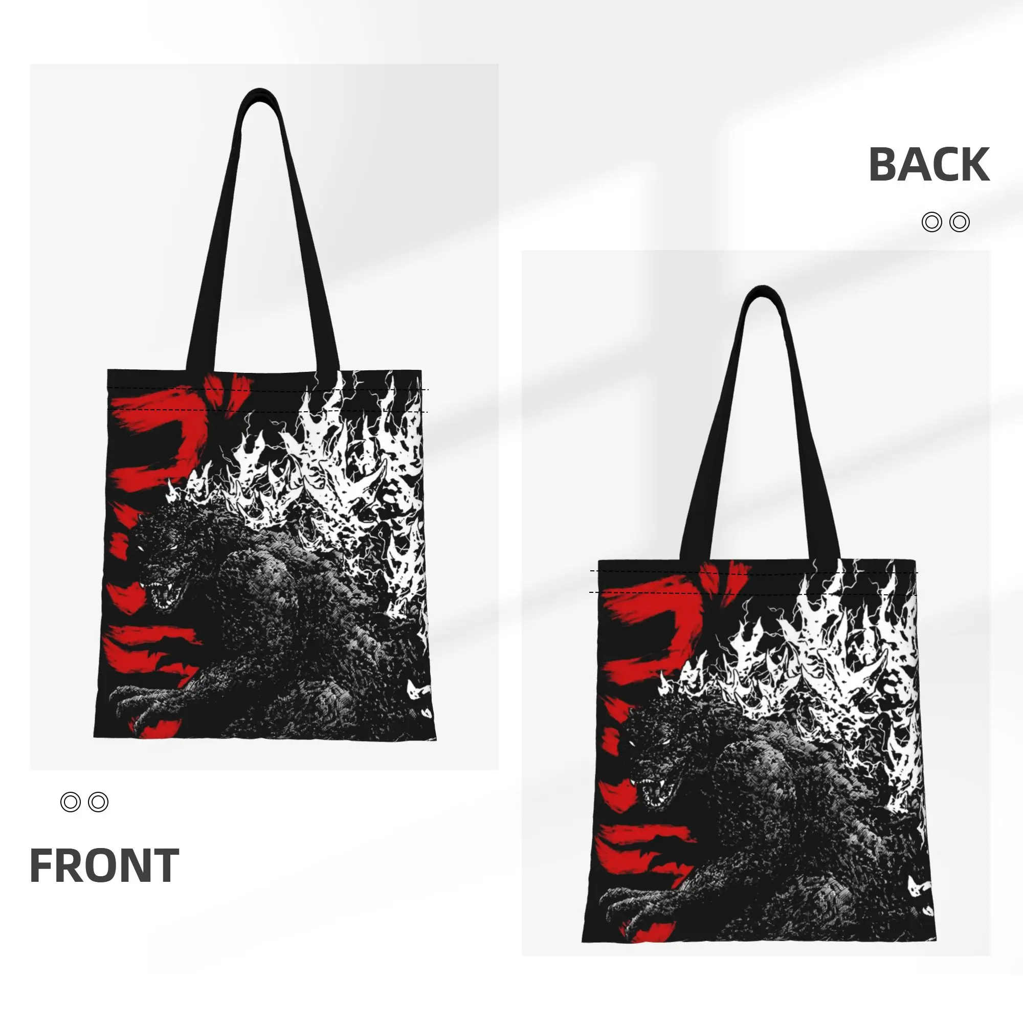 1PC Large Capacity Angry Roar Godzilla Canvas Tote Bag Foldable Chic Pattern No Closed Design
