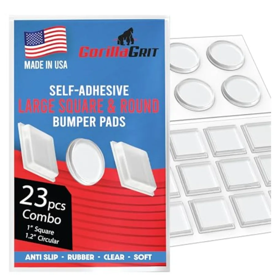 

1 Inch Clear Adhesive Bumpers Combo Pack Square, Circle - Made in USA - Set of 23 Transparent Glass Protective Pads, Self Stick