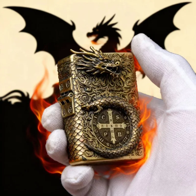 

2025 Zorro 915 Retro High End Waterproof Sealed Armor Constantine Kero sene Lighter 3/5 Hinge Metal Petrol Lighter Men's Gift