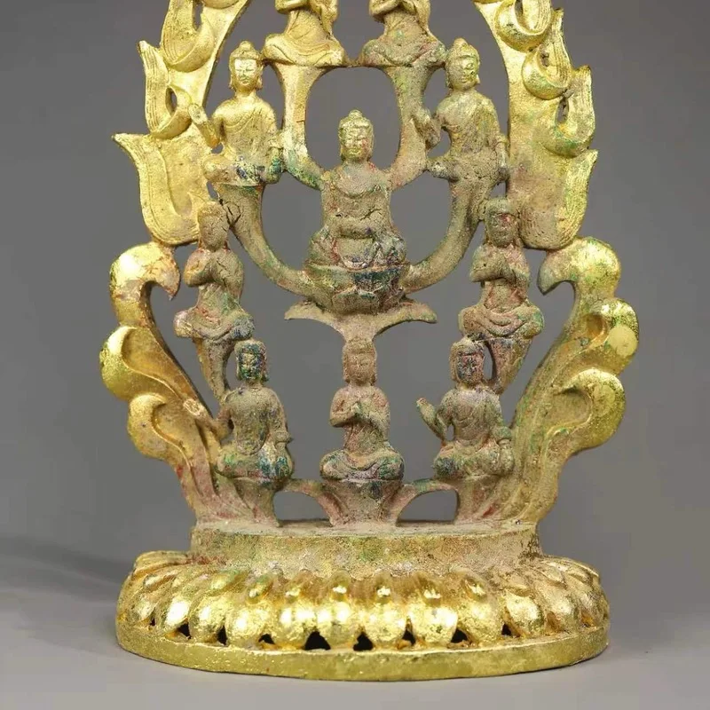 Collection: Antique-Style Bronze Six-Armed Mahakala Gilt Buddha Statue Ornament, Craft Item, Home Decoration