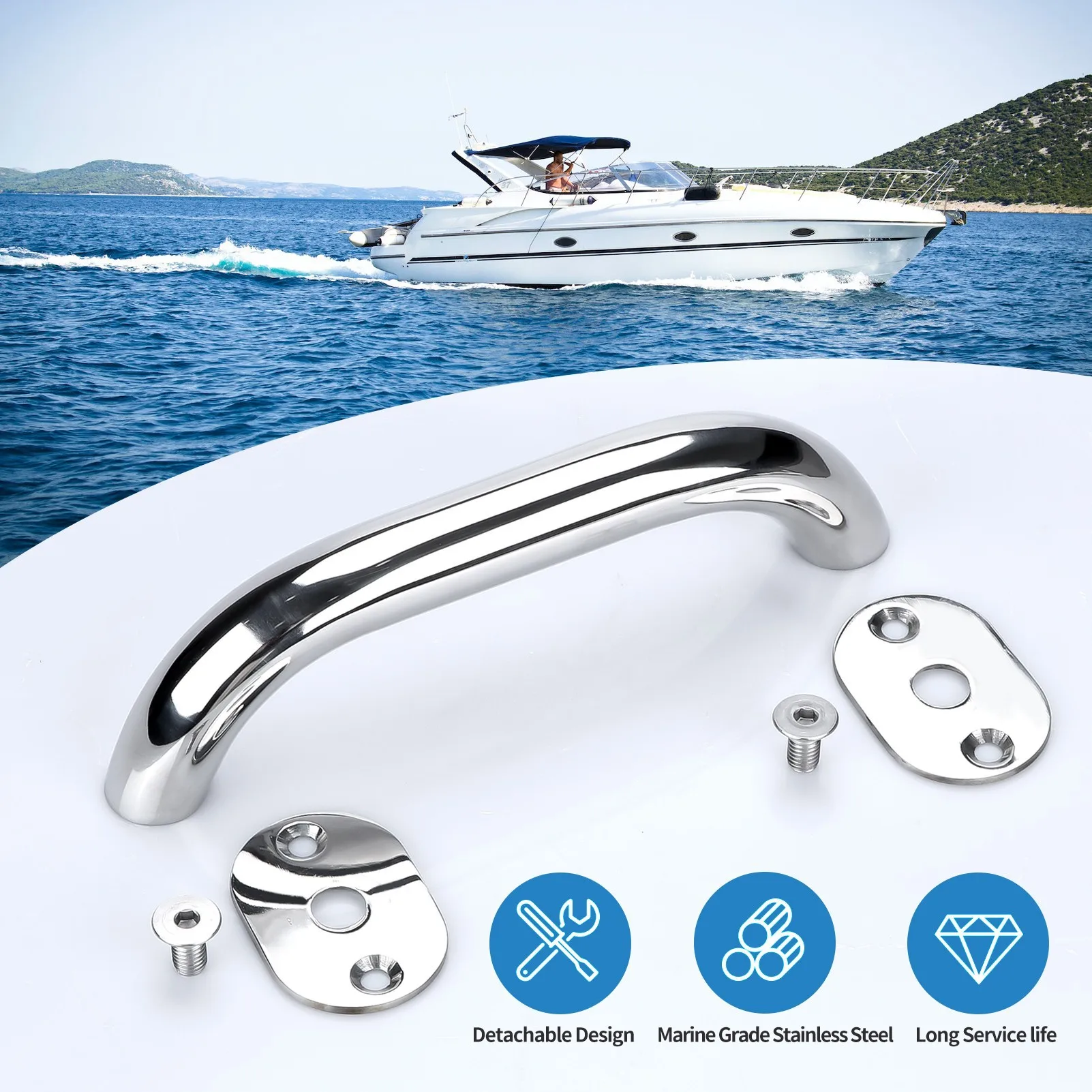 

high-quality Stainless Steel 9“ 12“ 16” Grab Handle Handrail Polished Boat / RV / Bath Boat Accessories Marine
