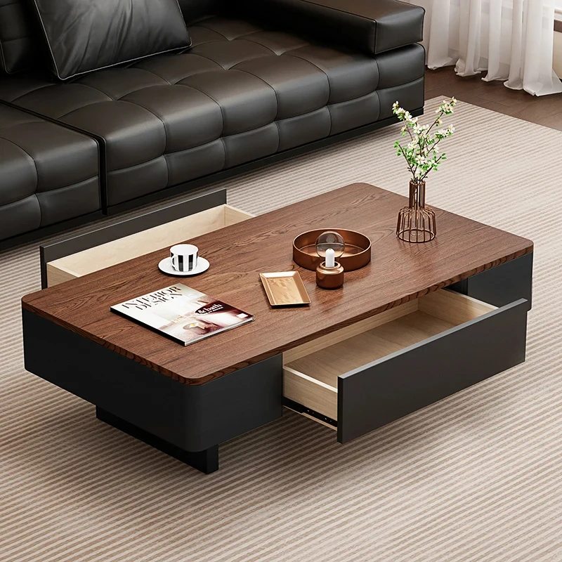 Medieval Rectangular Solid Wood Coffee Tle Modern Ple Small Apartment Living Room Light High-End Rock